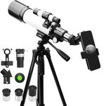 Telescope for Adults & Kids, 70mm Aperture 400mm Multi-Coated Mount Astronomical Telescope, Portable Tripod, Phone Adapter, Astronomy Gift for Kids and Beginners (black)