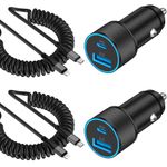 LUOSIKE iPhone Car Charger Fast Charging, 2Pack 38W USB C Car Charger + Coiled Lightning Cable for iPhone 14 13 12 11 Pro Max SE XR XS X 8 Plus, iPad, PD&QC Dual Port USB Car Cigarette Lighter Adapter