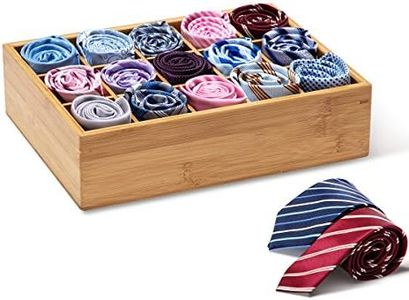 GOBAM Bamboo Closet Drawer Divider - Storage Organizer with 15 Compartments, Drawer Organizer, Storage Box for Belts, Ties, Bras, Briefs, Socks & Jewelry - Natural