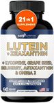 Lutein and Zeaxanthin Supplements - Eye Health Vitamins - Astaxanthin, Omega 3, Resveratrol, Bilberry, Lycopene, Quercetin, Ginkgo Biloba, Vitamin D - Advanced Eye Support & Health Vision Formula