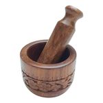 Fribiland Sheesham Wood Mortar and Pestle set/Imam Dasta/Ohkli Musal/Kharal/khalbatta for Daily Kitchen Use.Size-4 inch (Brown) (Bowl Shape)