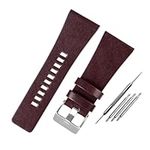 Compatible With Diesel/POlice Watchbands Men's Wrist Large Size Watch Bands 26MM 28MM 30MM 32MM Black Brown Genuine Calf Hide Leather Strap (Color : Brown silver, Size : 30mm)