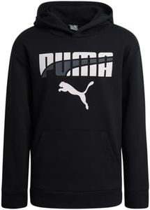 PUMA Boys' Athletic Hoodie - Performance Fleece Pullover Graphic Sweatshirt for Boys (Sizes: 8-20), Size 8, Black