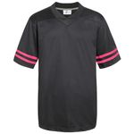 Pullonsy Adult Men's Blank Football Jerseys Athletic Football Fans Shirts Practice Sports Uniform Tops, Hot Pink Stripe Black Jersey, XXL