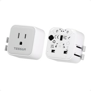 2 Pack TESSAN Universal Travel Adapter, Ultra Thin International Power Adapter, European Travel Plug Adaptor Worldwide US to Europe UK Italy Ireland New Zealand Japan (Type C G A I)