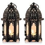 NUPTIO 2 Pcs Metal Tealight Candle Holder Small Sized Wedding Centerpieces Transparent Glass, Tea Light Lantern Holders, Hanging Lanterns Creative Wedding Home Table Christmas Decoration, Black