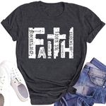 LINZEOO Womens Faith Shirts Christian Cross T-Shirts Bible Verse Blessed Letter Printed Tees Inspirational Tops Grey