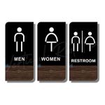 Vertical Root Inc® Premium Black & Wooden Finish Acrylic Restroom Men Women Door Sign 9.8 INCH X 4.7 INCH Easy to Mount Self-Adhesive Tape Signage for Hotel Office Hospital Business ETC.