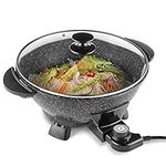 VonShef Electric Wok Non-Stick – 5L Electric Frying Pan with Lid, Multicooker Skillet, 4 Adjustable Temperature Controls up to 230°C, Cool Touch Handles & Detachable Power Cord – 1400W