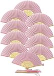 FANSOF.FANS Pack of 10 Fabric Handheld Fan with a Tassel Grade A Bamboo Ribs Party Wedding Favour (Soft Pink)