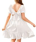 Arshiner Dress for Girls Short Sleeves Tie Back Dresses Swing Sundress White 10-11Y