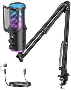 Gaming USB Microphone Kit with Boom Arm - RGB Condenser Mic with Noise Cancellation, Mute Button Reverb Adjustment, Monitoring for Streaming, Podcasting, Discord, YouTube