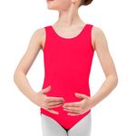 The Fancy Dress® Girls Cotton Stretch Leotards Kids School PE Ballet Dance Gymnastics Sleeveless Bodysuit Top (Pink, 5-6 Years)