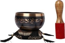 KPAVIR Hand Painted Metal Tibetan Buddhist Singing Bowl Musical Instrument for Meditation with Stick and Cushion 4 Inches(Black)