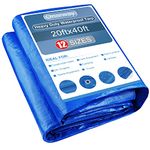 Poly Tarps Heavy Duty Waterproof: Blue Tarpaulin 12Mil Thicken 20x40 Ft - Anti-UV Waterproof Tarp Cover with Grommets Multipurpose for Boat Pool Roof Outdoor