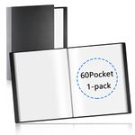 60 Pocket Presentation Book with Clear Sheet Protectors, Grathia A4 Portfolio Folder Binder Display 120 Pages Bound Sheet Protectors Brinder for Childrens Artwork Sheet Music Diamond Paintings Black