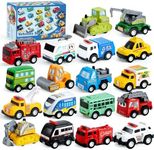 JOYIN 18 Pcs Pull Back City Cars and Trucks Toy Vehicles Set, Friction Powered Cars Toys for Toddlers, Boys, Girls’ Educational Play, Goodie Bags Stuffers