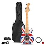 Academy of Music | Kids Electric Guitar Starter Beginner Pack Set, Premium Bundle with Built-in Amp, Guitar Bag and Shoulder Strap, Union Jack