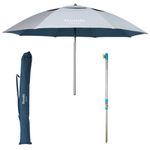 Handy Beach Umbrella & Anchor System, Large 7ft Silver Coated UPF50+ Canopy, 10 Second Installation, Wind Resistant, Durable, Lightweight, Comfortable Dual Pocket Bag Included (Silver & Blue)