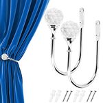 Shoze 2Pack Crystal Curtain Holdback Hook Metal Crystal Ball U-Form Wall Mounted Curtain Tie Backs Hooks Decorative Drapery Holdbacks for Window Curtains Shower Curtains Towels With Screws