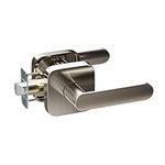 ULTRALOQ Passage Lever Door Handle, Reversible Black Front Door Handle No Lock for Interior or Exterior Door, Closet, Hallway, Adjustable Latch Backset, IP65 Waterproof, Satin Nickel