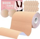 BEWTEIM Boobytape for Breast Lift Plus Size 6 inch, Extra Large Boobs Tape Adhesive Bra Tape, Breast Tape Lifting Large Breast D-G Cup Push Up Tape with Nipple Covers Satin Nipple Pasties Cream