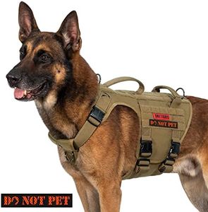 OneTigris Tactical Dog Harness for Large Dog Full Metal Buckled No Pull Dog Harness Vest with Hook & Loop Panels, Military Adjustable Easy to Put On Dog Vest Dog for Walking Hiking Training Brown