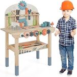 Maxmass Kids Workbench, Pretend Play Tool Bench Set with 8 Tools & 53 Accessories, Storage Shelf and Magnetic Rack, Wooden Construction Toy for Boys Girls 3+ Years Old