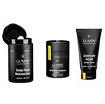 Lumin - Boss Trio - Daily Face Moisturizer, Charcoal Scrub Deep Detox & Dark Circle Defense Balm, Men's Skin Care Kit, Banish Dark Circles, Puffiness, Clogged Pores, Suitable for all skin types