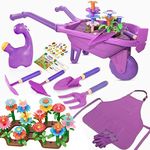 Qtioucp 16Pcs Kids Gardening Tools Outdoor Toys Set Backyard Play with 93 PCS DIY Kids Flower Garden Building Preschool Activities (Purple)