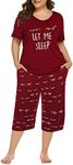 Tongmingyun plus size pajamas capris pants set striped for women Sleep Shirts loungewear sleepwear 3x 4x 5x, Wine Red-4, 4X-Large