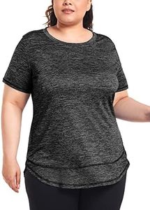 Abrooical Plus Size Women's Short Sleeve Workout Shirts Loose Fit Sports Yoga Running Dry Fit Tops, Black, X-Large Plus