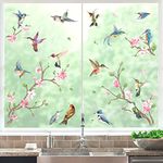 decalmile Hummingbirds Spring Double Sided Window Clings Flowers Branch and Birds Window Decals Anti-Collision Glass Window Doors Window Stickers