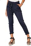 Golomak® Women's Plain Magic Trousers - Ladies Italian Yoga Pants Lagenlook Jogger Active Casual Stretchy Joggers Pant (Navy, 16-22)