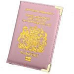 SamHeng British Passport Holder, UK Passport Wallet for Men Women, PU Leather Passport Cover for Travel (Pink)