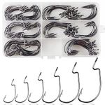 Fishing Worm Hooks Set, 3X Strong Wide Gap Bass Hooks Offset Fishing Hooks High Carbon Steel Fish Hooks Texas Rig Hooks for Bass Trout Saltwater Freshwater