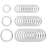 Round Flat Key Chain Rings Metal Split Ring for Home Car Keys Organization, 30 Pieces (Silver, 3/4 Inch, 1 Inch and 1.25 Inch)