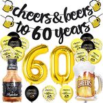 60th Birthday Decorations, 60th Birthday Decorations for Men Women, Happy Birthday Party Decorations Supplies with Cheer Banner, Number 60 Foil Balloons, Sign 60 Black and Gold Balloons