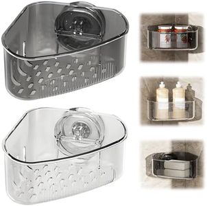 PVZXR Suction Cup Sink Corner Rack, 2026 New Sink Organizer Rack for Kitchen for Sponges, Scrubbers, Sink Corner Drain Box,with Adhesive Suction Cup Mount (Clear + Gray)