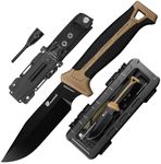 HX OUTDOORS Extra Sharp Bushcraft Knife with Fire Starter, Premium D2 Steel Fixed Blade Survival Camping Knife with Plastic Sheath for Outdoor, Hiking, Backpacking (Brown)