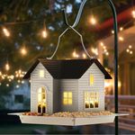 Mrcrafts Solar Wild Bird Feeder House, Metal Bird Feeder with 2 Feeder Ports, Cardinals, Finches, Chickadees, Large Capacity, Weatherproof and Durable