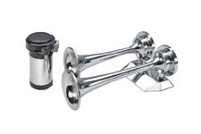 Wolo (160) Ocean Alert Chrome Plated Dual Trumpet Horns - 12 Volt, Low and High Tone