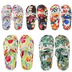 Chuarry 5 Pairs Floral Cotton House Slippers for Women, Soft Open Toe Indoor Spa Slippers for Guests Washable Comfortable Portable Slippers Non Slip Slippers for Hotel Travel Bedroom Airplane Party