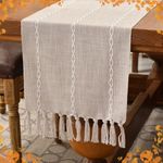 Wracra Cotton Linen Table Runner Farmhouse Style Coffee Table Runner 275cm with Hand-tassels for Party, Dining Room Decorations Dessert Table Decor(Light Coffee, 275cm)