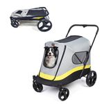 BingoPaw Folding Extra Large Dog Stroller : Portable Dog Buggy 4 Wheels for Large Dogs Pet Cat Travel Carriage Stroller Breathable Carrier with Rain Cover Include