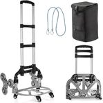 Stair Climbing Cart, 330 LBS Load Capacity Aluminium Trolley with 3-Level Height Adjustable Telescoping Handle, 6 Rubber Wheels & Bungee Cord for Pulling, All Terrain Stair Climber Dolly