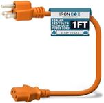 IronBox Electric - Heavy-Duty 5-15P to C13 Power Cord - 3 Prong 15A 125V 14/3 SJT PC Power Cable - Power Cord for Computer, Monitor, Subwoofer, Amplifier - Cable for Power Supply - (Orange 1 Foot)