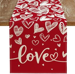 ARKENY Valentines Day Table Runner 13x72 Inches, Love Heart Red Seasonal Farmhouse Burlap Indoor Kitchen Dining Table Decorations for Home Party AT516-72