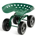 COSTWAY Rolling Garden Cart, Height Adjustable Outdoor Gardening Stool Trolley with 360° Swivel Seat, Heavy Duty Gardener Planting Workseat Scooter, 150kg Weight Capacity