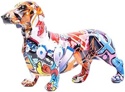 suruim Creative Painted Colorful Dachshund Dog Decoration Home Modern Wine Cabinet Office Decor Desktop Resin Crafts Miniatures Statue (8.6x3.1x5.5in)